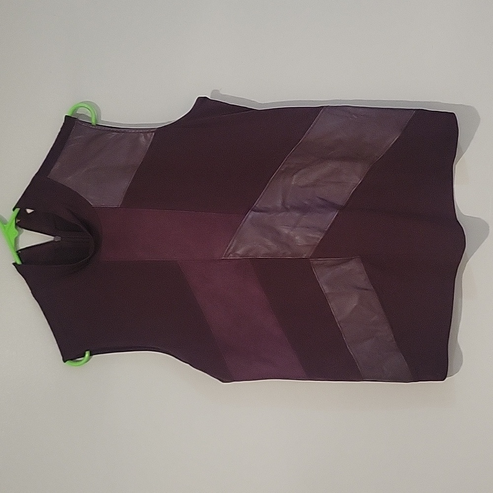 Calvin Klein Purple/Aubergine Mock Neck Sleeveless Patchwork Top Size US L